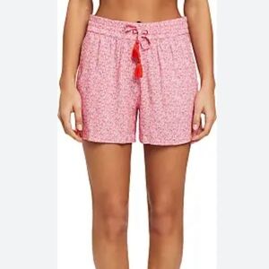 Emily Daniels Pull on Women’s Shorts Elastic‎ Waist  Floral Pink 100% Cotton